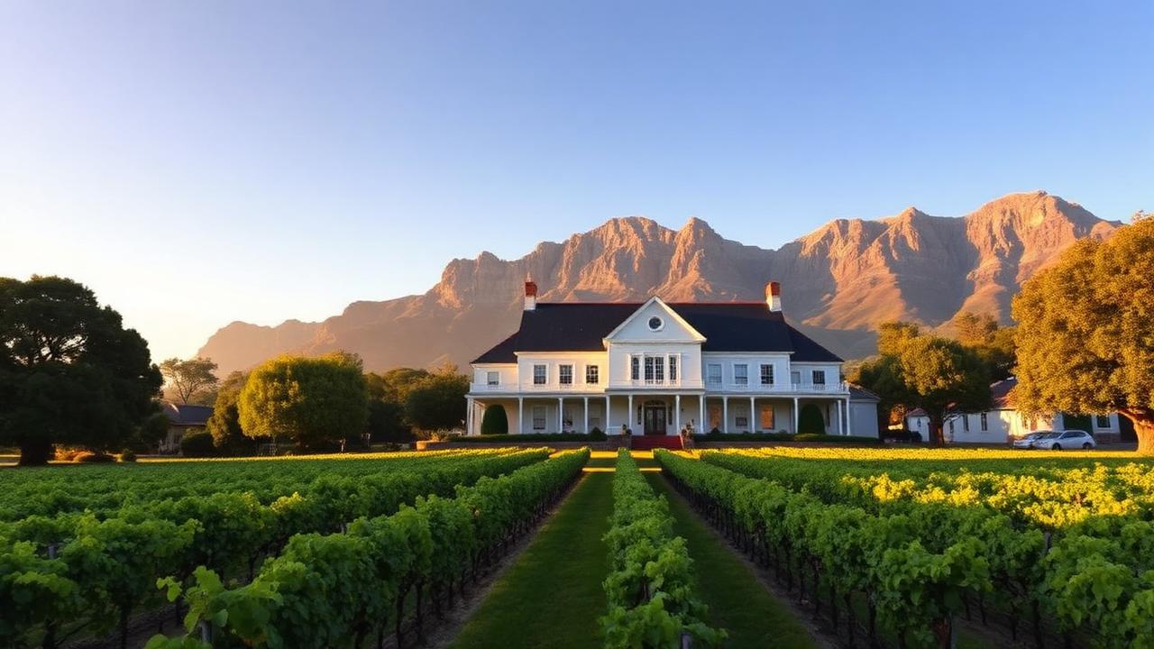 South African vineyard at golden hour